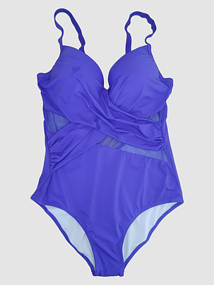 ОПТ Цільний купальник зі сіткою і драпіровкою 5160 яскраво-синій 46-54 на укр 50 52 54 56 58 розмір, фото 1