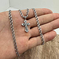 Небольшой крестик с цепочкой на шею серебряный комплект 925 пробаа 60 см