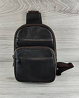 Кожаная мужская нагрудная сумка через плечо темно коричневый сумка-мессенджер с натуральной кожи на грудь