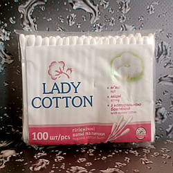 Ватні палички Lady Cotton 100 шт. в м’якій упаковці 75±5 мм.