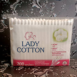 Ватні палички Lady Cotton 200 шт. в м’якій упаковці 75±5 мм.