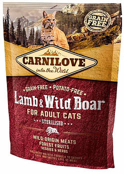 Беззерновий корм для стерилізованих кішок Carnilove Cat Lamb & Wild Boar Sterilised 400 г (ягня та кабан)