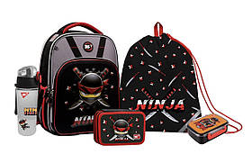 Шкільний набір YES S-78 Ninja (рюкзак+пенал+сумка+ланчбокс+пляшка) 39х29х15 см чорний