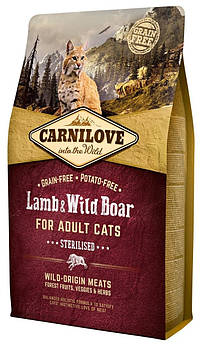 Беззерновий корм для стерилізованих кішок Carnilove Cat Lamb & Wild Boar Sterilised 2 кг (ягня та кабан)