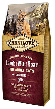 Беззерновий корм для стерилізованих кішок Carnilove Cat Lamb & Wild Boar Sterilised 6 кг (ягня та кабан)
