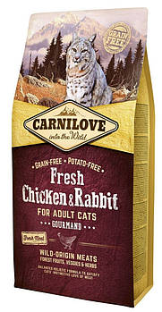 Беззерновий корм для кішок зі свіжим м'ясом курки та кролика Carnilove Fresh Chicken & Rabbit 6 кг
