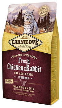 Беззерновий корм для кішок зі свіжим м'ясом курки та кролика Carnilove Fresh Chicken & Rabbit 2 кг