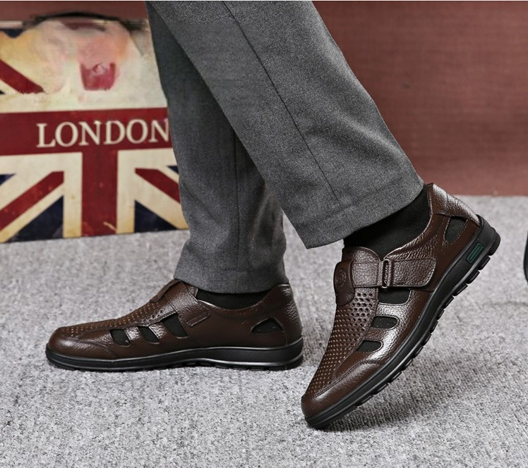 Мужские летние туфли 44(по стельке 27,5 см) размер коричневые модные легкие туфли натуральная кожа дышащие - фото 10 - id-p1868882653