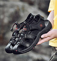 Мужские летние спортивные сандали 47р.(по стельке 29 см ) черные модные легкие туфли натуральная кожа мужчин