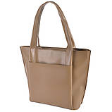 Модна жіноча сумка мокко якісна сумка шоппер на плече сумка тоут на руку сумка з екошкіри вміщує А4, фото 4