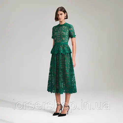 Зеленое кружевное платье-миди Self-portrait новая летняя коллекция 2023 ...