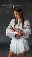 Платье - вышиванка женское короткое с украинской символикой, в этническом стиле, вышитое, бренд, Белый, XXL