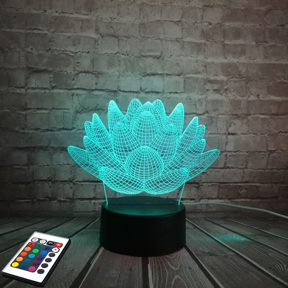 3D світильник з пультом і акумулятором 3D Lamp Квітка лотоса абстракція (LP-96124)