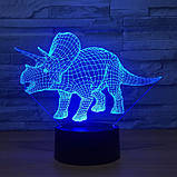 3D світильник з пультом і акумулятором 3D Lamp Динозавр Трицератопс (LP-33772), фото 6
