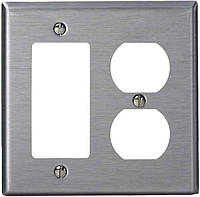 Leviton SJ82640, 2 группы, 1 DECORA (R) Brand (R), 1 дуплексная розетка из нержавеющей стали, настенная п