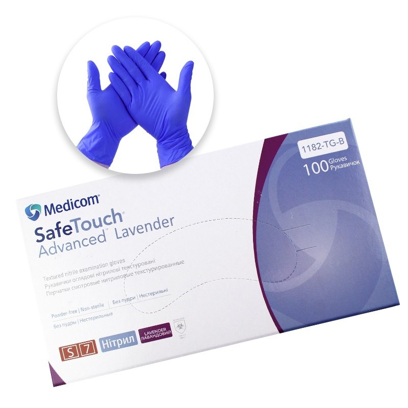 Нітрилові рукавички Medicom SafeTouch Advanced Lavender, щільність 3.5 г розмір S (6-7), 100 шт., фото 1
