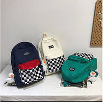 Шкільний тканинний рюкзак з кишенею в шахову клітинку, фото 3