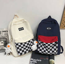 Шкільний тканинний рюкзак з кишенею в шахову клітинку, фото 2