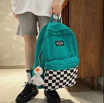 Шкільний тканинний рюкзак з кишенею в шахову клітинку, фото 5