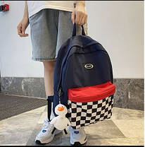 Шкільний тканинний рюкзак з кишенею в шахову клітинку, фото 4
