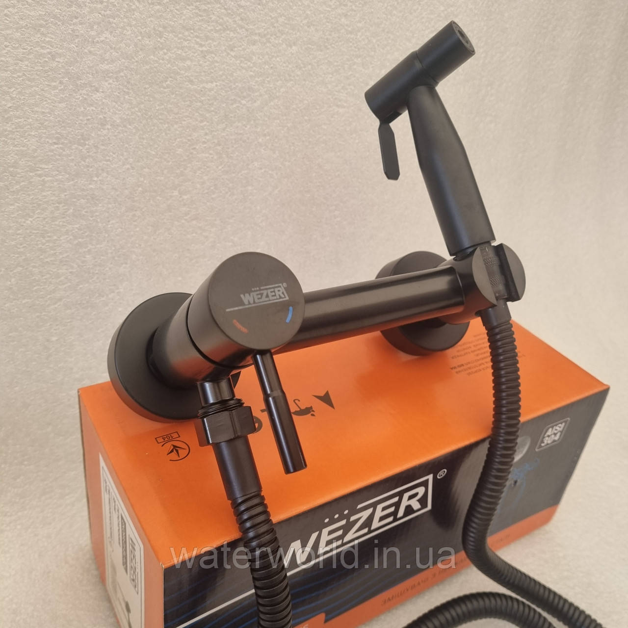 Гігієнічний душ настінного монтажу WEZER ECO09A-01-BLACK із нержавіючої сталі, фото 1