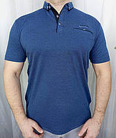 Мужская футболка синий цвет с коротким рукавом из хлопка.