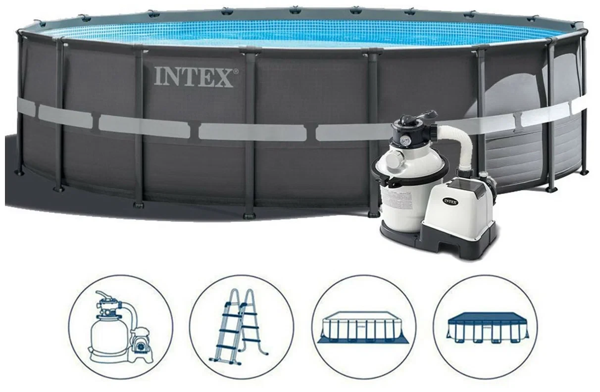 Каркасний круглий басейн Intex 26340 із повним комплектом 732х132 см на 47241 л сірий