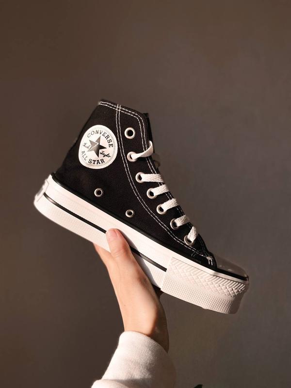 Жіночі кеди Converse All Star на платформі модель Конверс Олл Стар високі чорні текстиль В'єтнам
