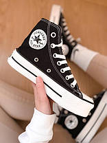 Жіночі кеди Converse All Star на платформі модель Конверс Олл Стар високі чорні текстиль В'єтнам, фото 3