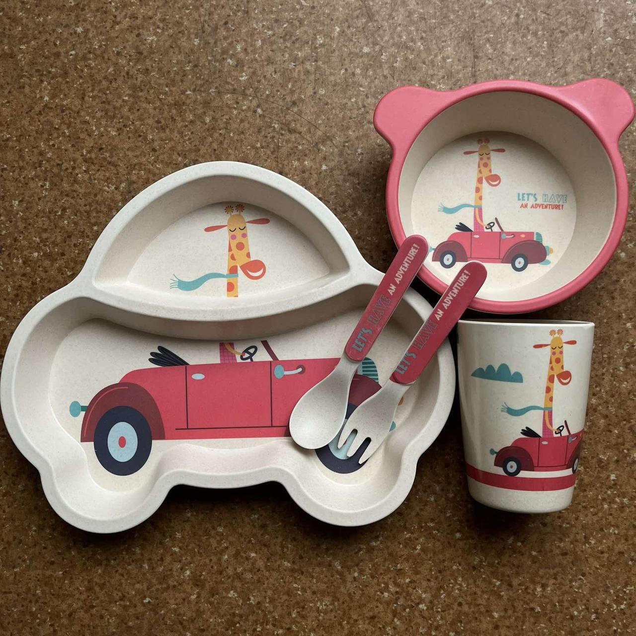 Набір дитячого бамбукового посуду Bamboo жираф, фото 1