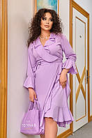 Стильное модное лёгкое летнее свободное платье на запах, с воланами Софт качество Lux 50-52 Цвета 3 Лаванда