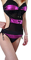 Молодіжний роздільний купальник ззаду на зав'язках прикрашений паєтками