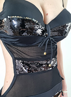 Пляжний чорний купальник на зав'язках та відкритою спиною