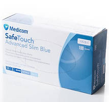 Рукавички нітрилові без пудри Medicom SafeTouch Advanced Slim Blue щільність 3.6г розмір XS(5-6), 100 шт