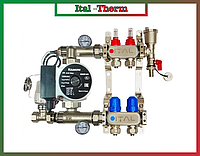 Коллектор для теплого пола в сборе с насосом на 2 контура ITAL (Италия) нержавеющая сталь