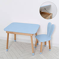Столик деревянный со стульчиком Зайчик 04-027 с ящиком, blue
