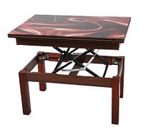 Стіл трансформер зі склом і регульованою висотою Флай з принтом Абстракція, каркас темний горіх Мікс Мебель