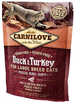 Беззерновий корм для кішок великих порід з качкою та індичкою Carnilove Cat Duck & Turkey Large Breed 400 г