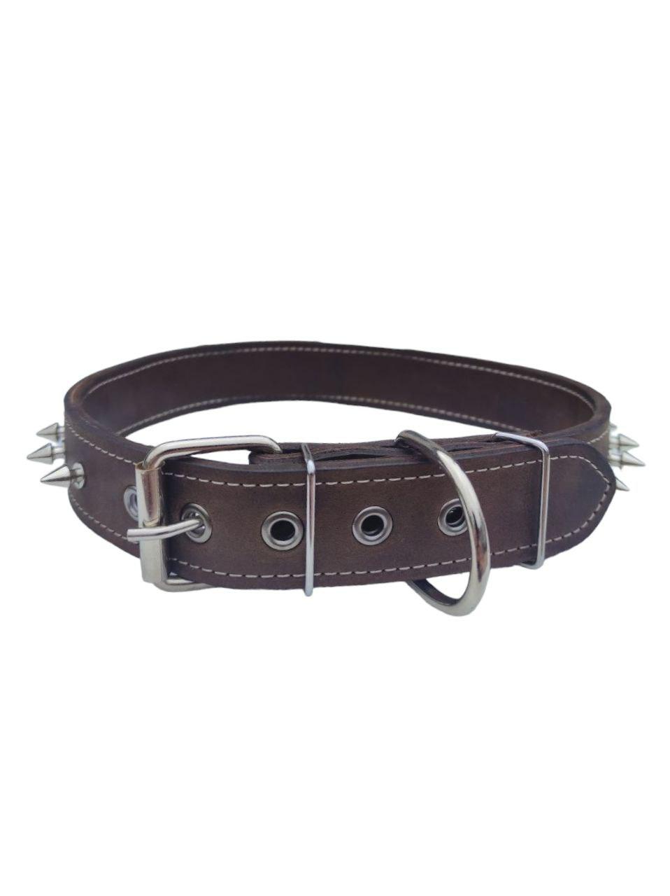 Шкіряний нашийник з невеликими шипами "Lockdog" коричневий