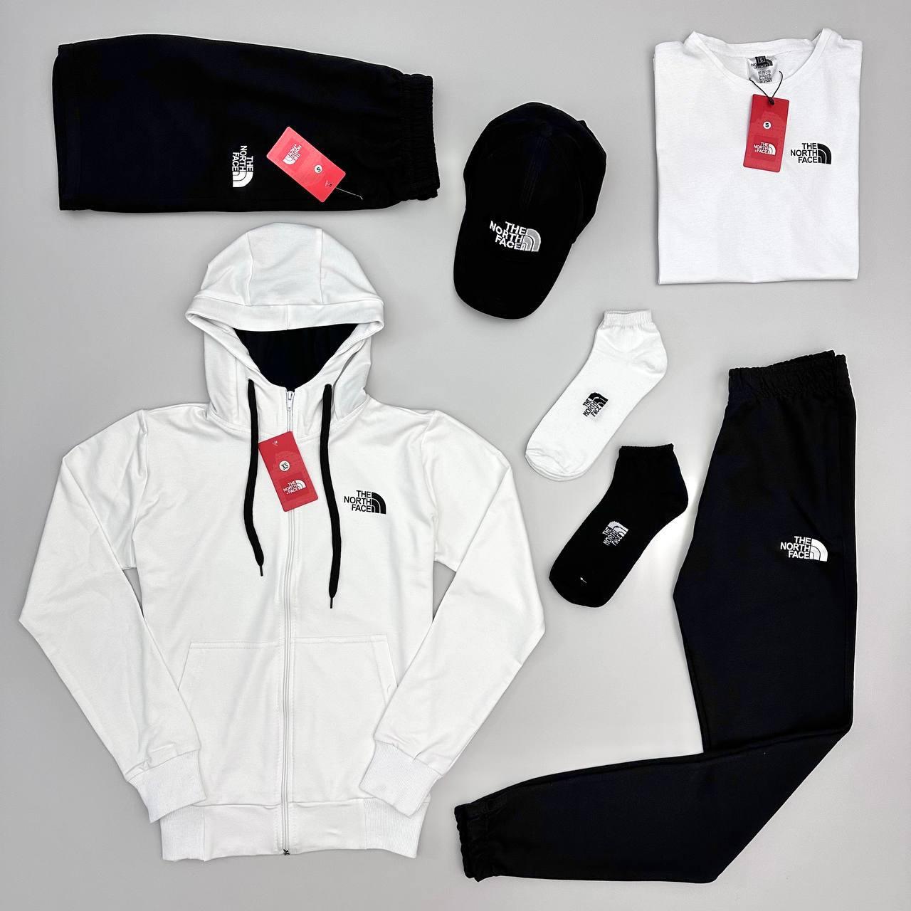 Спортивний костюм The North Face футболка шорти кепка шкарпетки комплект чоловічий Тнф весняний осінній літній білий
