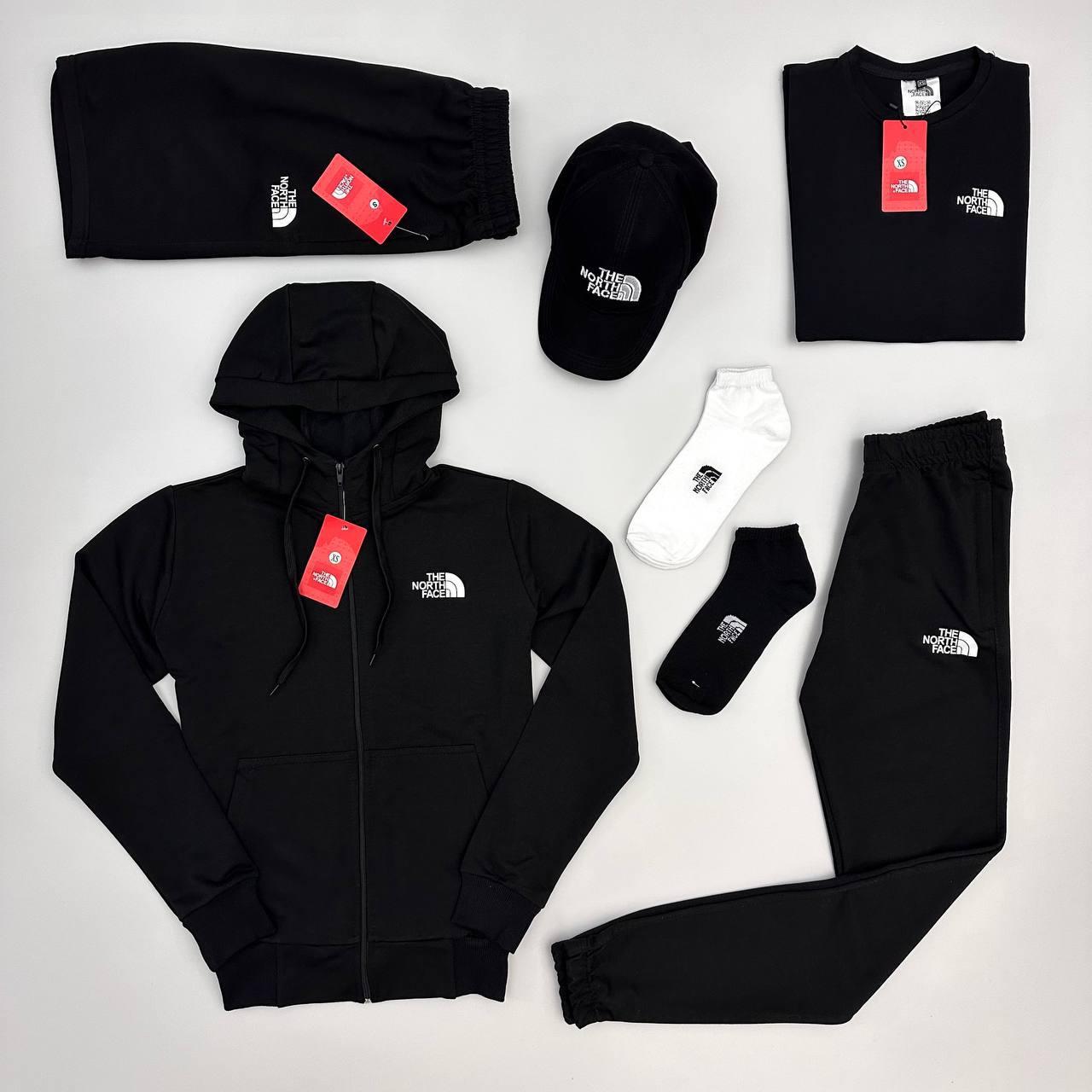 Спортивний костюм The North Face футболка шорти кепка шкарпетки комплект чоловічий Тнф весняний осінній літній чорний
