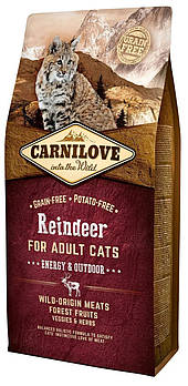 Беззерновий корм для активних котів з олениною та кабаном Carnilove Cat Raindeer Energy & Outdoor 6 кг