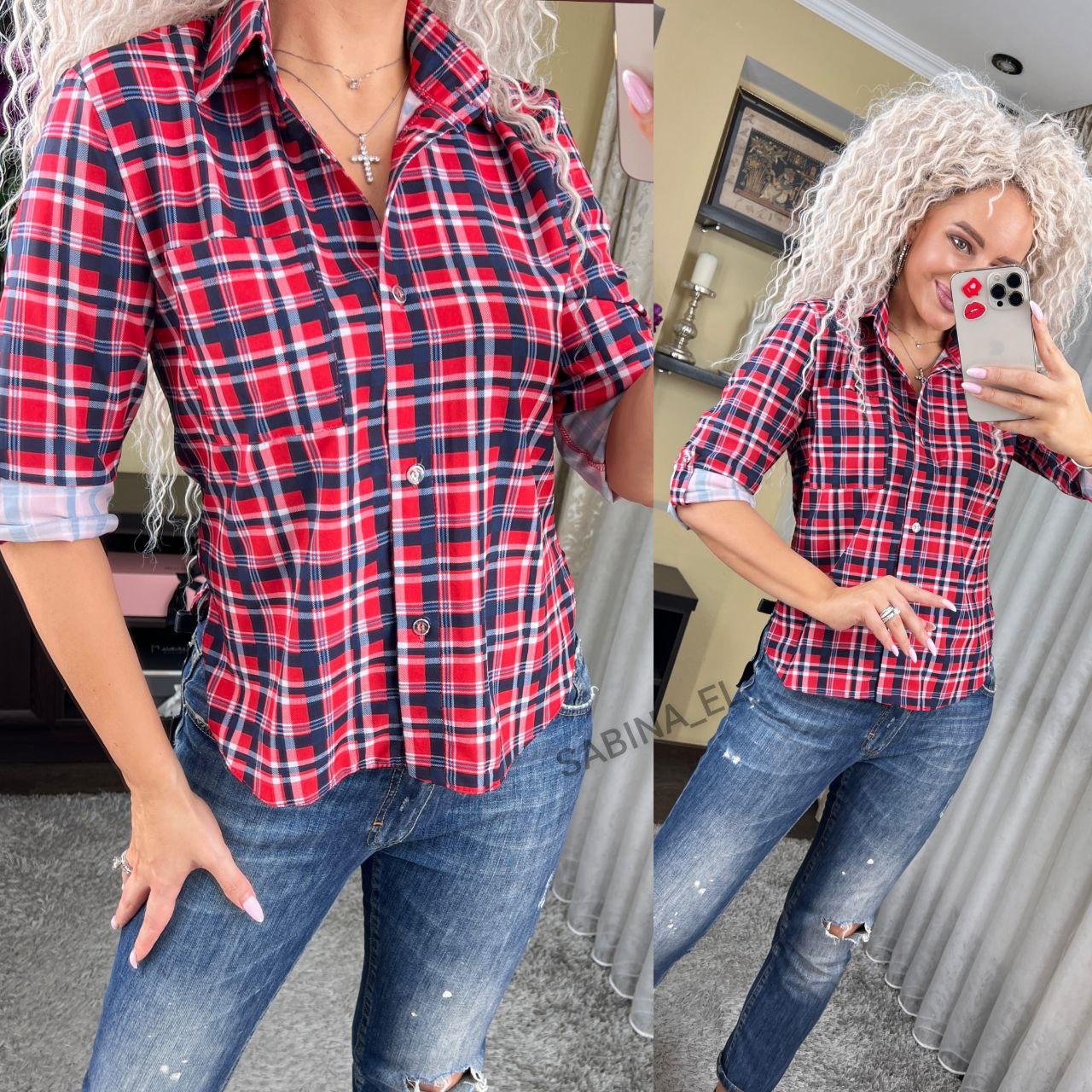 Сорочка з візерунком і коміром на ґудзиках хіт 2024 КРАСНА КЛІТКА РОЗМІР С