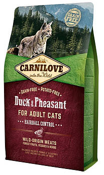 Сухий корм для виведення шерсті у котів Carnilove Cat Duck & Pheasant Hairball Controll 2 кг (качка та фазан)