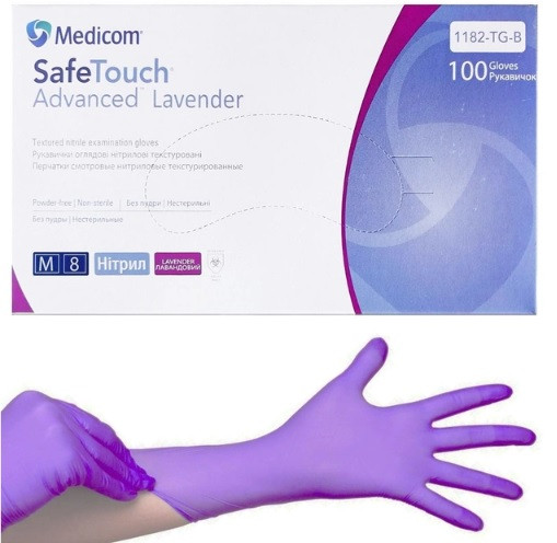 Нітрилові рукавички Medicom SafeTouch Advanced Lavender, щільність 3.5 г розмір M(7-8), 100 шт.