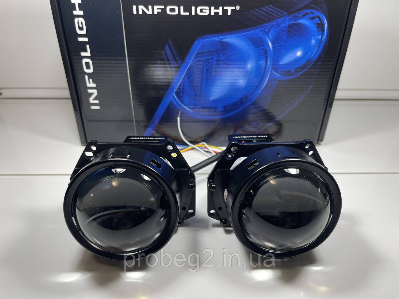 Комплект bi led лінз 3 дюйми 5500 k Infolight А2 Pro 52/72 w