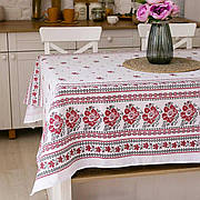 Скатертина лляна 110х150 см (кухонний стіл) Білий орнамент
