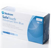 Рукавички нітрилові без пудри Medicom SafeTouch Advanced Slim Blue щільність 3.6г розмір M(7-8), 100 шт