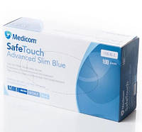 Перчатки нитриловые без пудры Medicom SafeTouch Advanced Slim Blue плотность 3.6г размер L(8-9), 100 шт