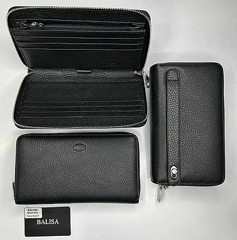 Гаманець чоловічий чорний на блискавці натуральна шкіра Balisa